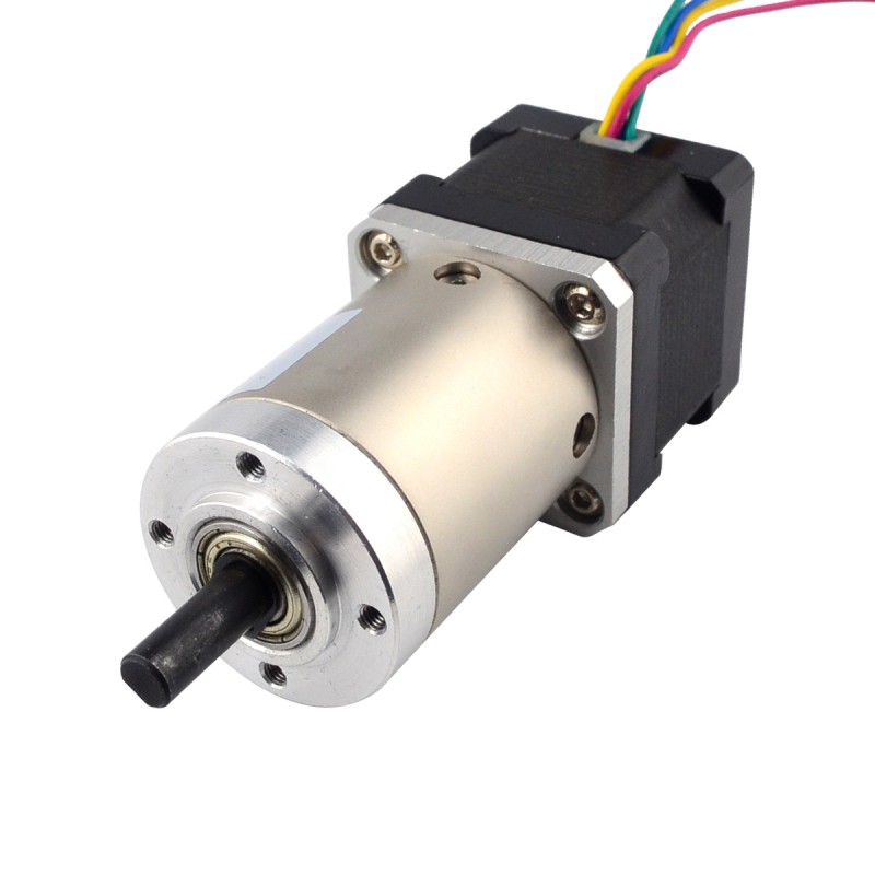 Motoréducteur pas à pas bipolaire Nema 14 arbre double L=34mm 1,8 degrés 14Ncm 3,20V 1A avec 51:1 réducteur D-Cut