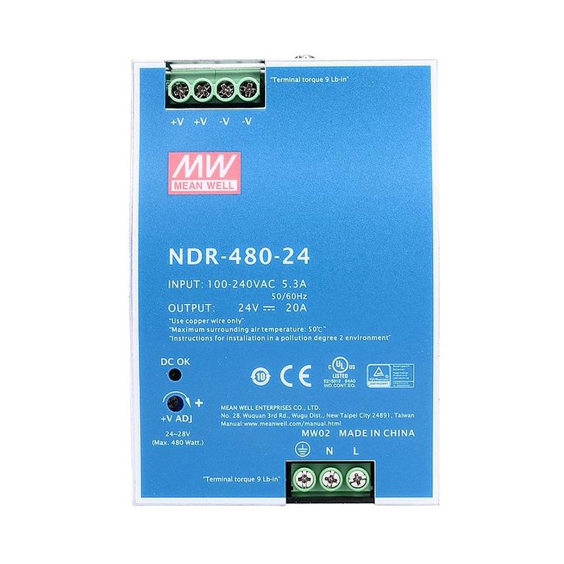 Alimentation rail din Meanwell NDR-480-24 alimentation à découpage 480W 24VCC 20A 115/230VCA