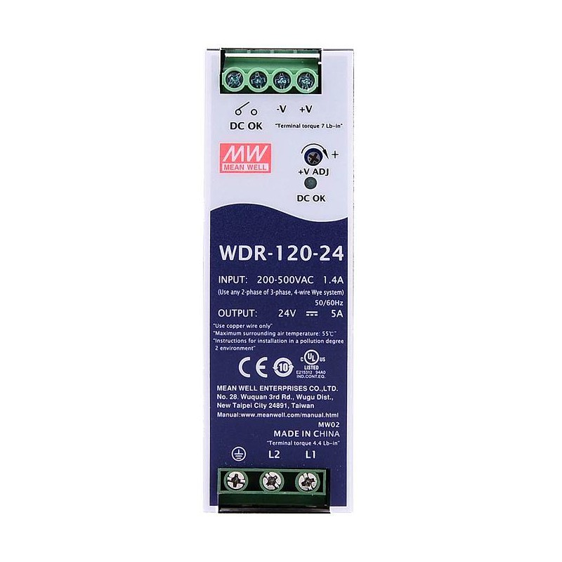 Alimentation rail din Meanwell WDR-120-24 alimentation à découpage CNC 120W 24VCC 5A 180~550VCA