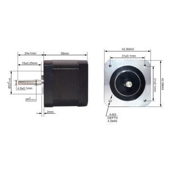 Moteur pas à pas Nema 17 bipolaire 17HS15-1504S-X1 1,8degrésree 45Ncm pour bricolage CNC/imprimante/extrudeuse 3D