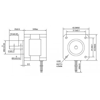 Moteur pas à pas bipolaire Nema 17 17HS13-0404S1 12V 1,8 degrésree 26Ncm 0,4A 4 fils