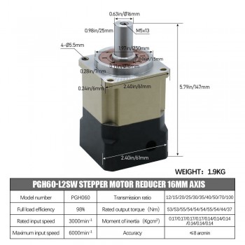 Réducteur planétaire hélicoïdal série PGH60 Rapport max. 100:1 PGH60-L2SW-SERVO pour Servomoteur Nema 23,24
