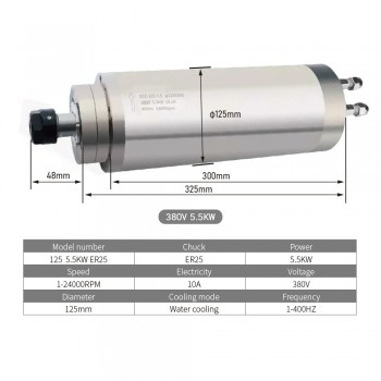 Moteur de broche CNC refroidi par eau OSP001429 5,5 kW 220 V/380 V 24 000 tr/min ER25 Collet