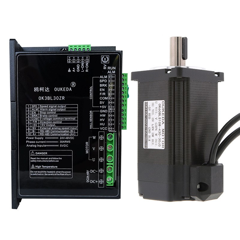 Kit moteur CC sans balais nema 23 300W 48V OK60BLS108-430-30J5+OK3BL30ZR (Moteur BLDC et Driver BLDC) 95,55 Ncm 3000 tr/min triphasé