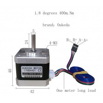Moteur pas à pas NEMA 17 Oukeda 17HS4401 1,8° 45 Ncm biphasé pour imprimante 3D et robotique
