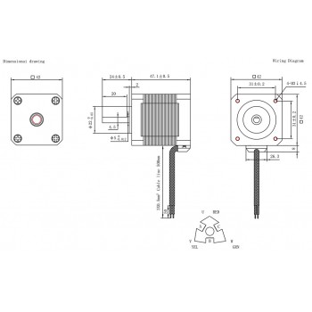 Moteur pas à pas NEMA 17 Oukeda OK423P47-154A 1,2 degrés 32 Ncm triphasé 1,5 A 5,4 V CC D-cut