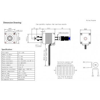 Moteur pas à pas Nema 11 Oukeda OK28FD33DL-ZC-SX pour machine de placement CMS 1,8° 6Ncm biphasé avec buse d'amortissement
