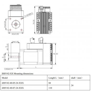 Servomoteur CA intégré Nema 17 JMC iHSV42-40-07-24 78W 24V 0,185N.m 52000tr/min 42 x 42 mm