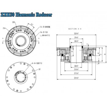Réducteur harmonique de type creux série ZXK, Rapport 30:1/50:1/80:1/100:1/120:1/160:1, contrecoup 30 arcsec