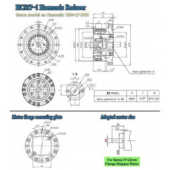 Réducteur harmonique série CSF, rapport 50:1/80:1/100:1/120:1 pour moteur pas à pas / servomoteur