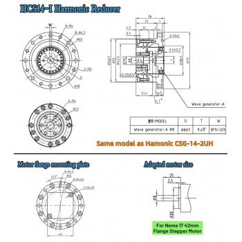 Réducteur harmonique série CSF, rapport 50:1/80:1/100:1/120:1 pour moteur pas à pas / servomoteur