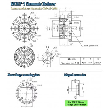 Réducteur harmonique série CSF, rapport 50:1/80:1/100:1/120:1 pour moteur pas à pas / servomoteur