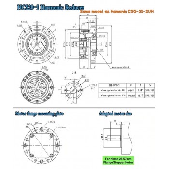 Réducteur harmonique série CSF, rapport 50:1/80:1/100:1/120:1 pour moteur pas à pas / servomoteur