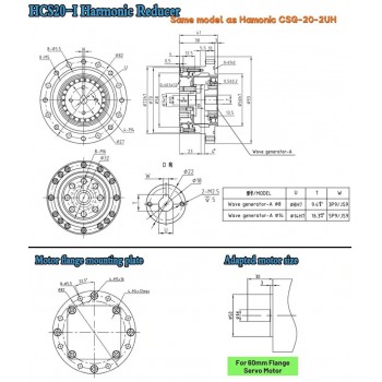Réducteur harmonique série CSF, rapport 50:1/80:1/100:1/120:1 pour moteur pas à pas / servomoteur
