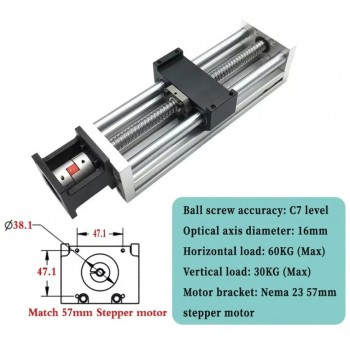 Table coulissante CNC linéaire OSP001610, course de 100 à 1000 mm, compatible avec moteurs pas à pas NEMA 23 et servomoteurs de 60 mm
