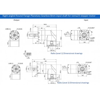 Réducteur planétaire à angle droit série PVE120 rapport 3:1 à 100:1 pour servomoteurs de 110 mm/130 mm, entrée 19/22/24 mm