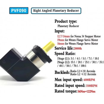 Réducteur planétaire à angle droit Nema 34 série PVF090 rapport 3:1 à 100:1 pour moteur pas à pas Nema34 / servomoteur 90 mm