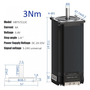 Moteur pas à pas intégré en boucle fermée Nema 23 série HBT57 1,2 Nm/2 Nm/3 Nm avec encodeur de ligne 1000