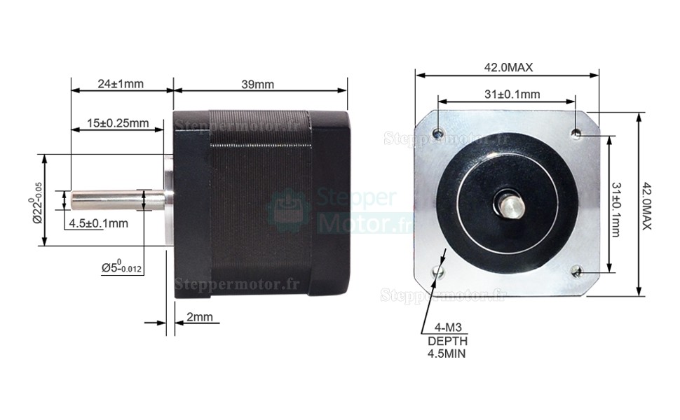 Moteur pas à pas Nema 17 bipolaire 17HS15-1504S-X1 1,8degrésree 45Ncm pour bricolage CNC/imprimante/extrudeuse 3D