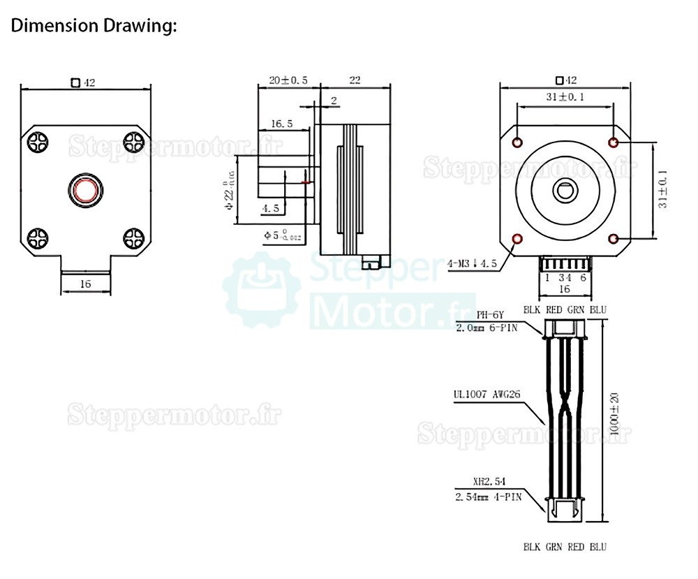 Moteur pas à pas NEMA17 OUKEDA 17HS4023 1,8° 14 Ncm 1A pour imprimante 3D et extrudeuse Titan