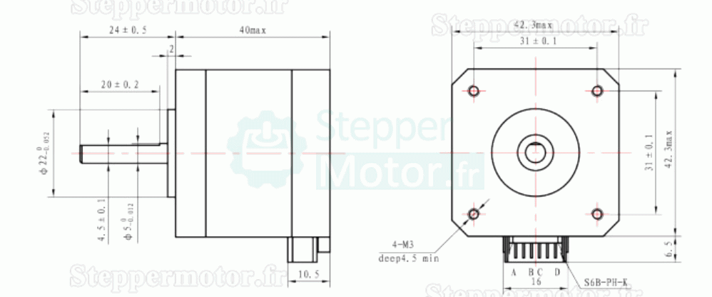Moteur pas à pas NEMA 17 Oukeda 17HS4401 1,8° 45 Ncm biphasé pour imprimante 3D et robotique