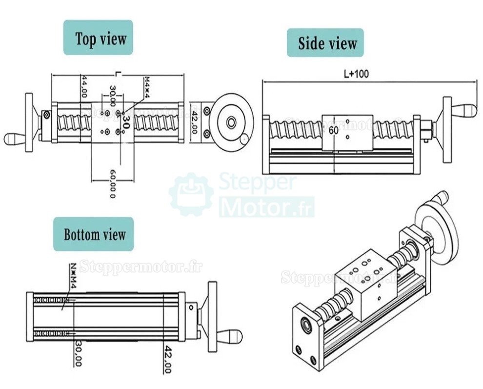 Unités linéaires manuelle cnc DXG6042, table coulissante à vis à billes manuelle miniature et volant Unités linéaires manuelle cnc DXG6042, table coulissante à vis à billes manuelle miniature et volant