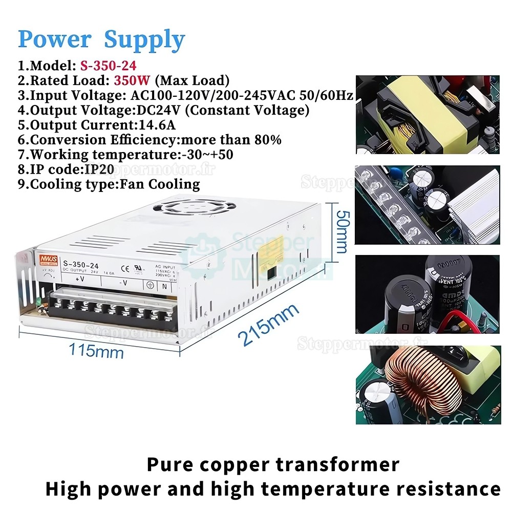 Kit moteur pas à pas à boucle fermée Nema 23 57HB250 + HB8080C + S350-24 (Moteur + Driver + Alimentation) Kit moteur pas à pas à boucle fermée Nema 23 57HB250 + HB8080C + S350-24 (Moteur + Driver + Alimentation)