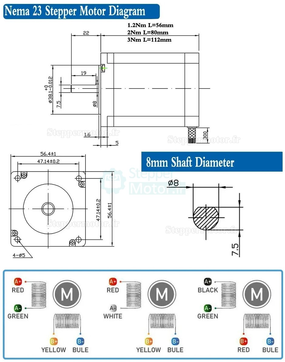 Moteur pas &agrave; pas en boucle ferm&eacute;e Nema 23 s&eacute;rie 57HS56/80/11230A4 1,8&deg; 1,2Nm/2Nm/3Nm 4 fils pour impression 3D/fraiseuse CNC