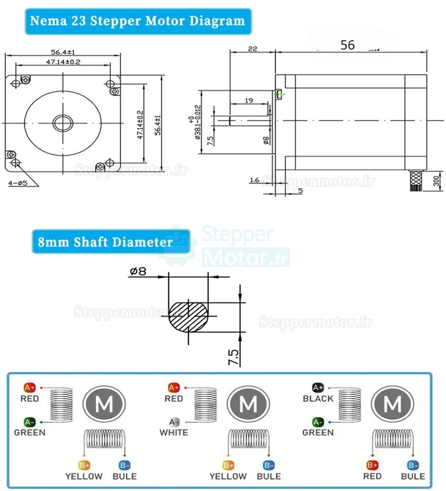 Moteur pas &agrave; pas en boucle ferm&eacute;e Nema 23 s&eacute;rie 57HS5630A4 1,8&deg; 1,2 Nm 4 fils 3 A 2 phases pour imprimante 3D et fraiseuse CNC