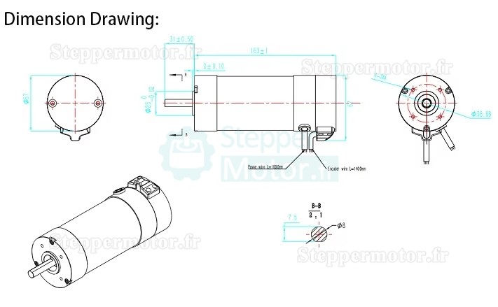 Kit de servomoteur et driver CC sans balais 180W 36V 57JSF1830P+MACA706 0,6N.m 3400tr/min Φ57mm pour imprimantes à jet d'encre