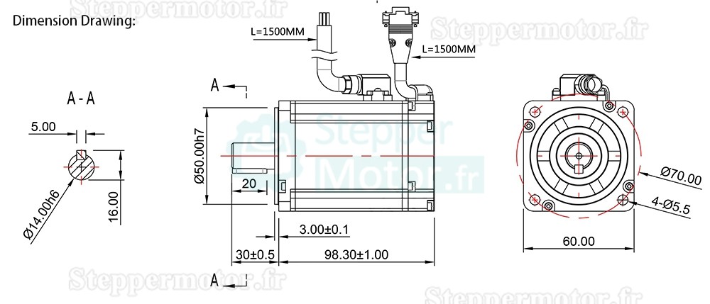 Servomoteur CC 40W 60ASM400-1024C 48V 10A 1,27N.m 3000tr/min 60 x 60 mm