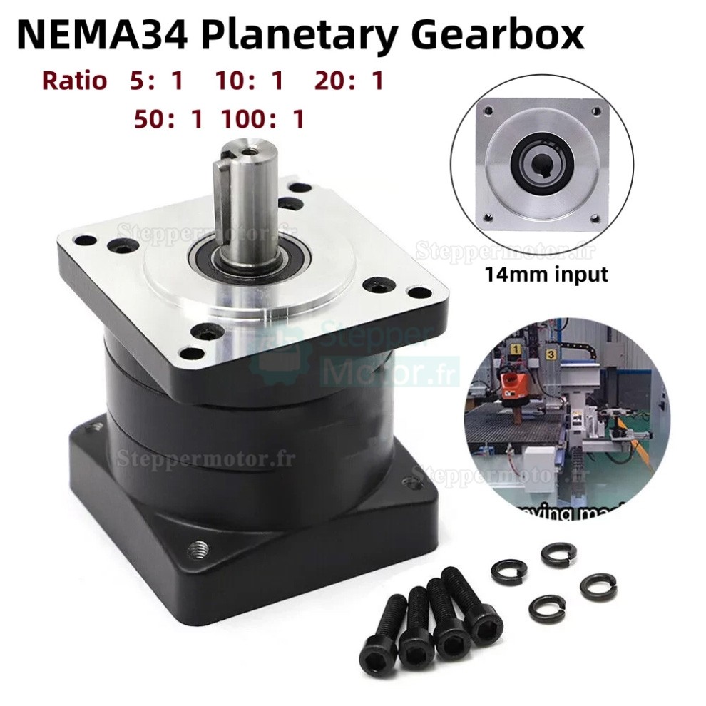 Réducteur planétaire Nema 34 86PX série rapport 5:1 à 100:1 pour moteur pas à pas de 86 mm Réducteur planétaire Nema 34 86PX série rapport 5:1 à 100:1 pour moteur pas à pas de 86 mm