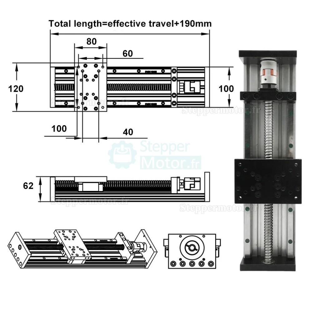 Table de guidage linéaire robuste SXG80×120 pour vis à billes CNC, compatible avec moteur Nema23/34 Table de guidage linéaire robuste SXG80×120 pour vis à billes CNC, compatible avec moteur Nema23/34