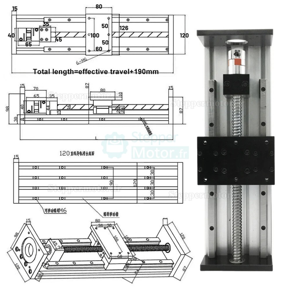 Table de guidage linéaire robuste SXG80×120 pour vis à billes CNC, compatible avec moteur Nema23/34 Table de guidage linéaire robuste SXG80×120 pour vis à billes CNC, compatible avec moteur Nema23/34