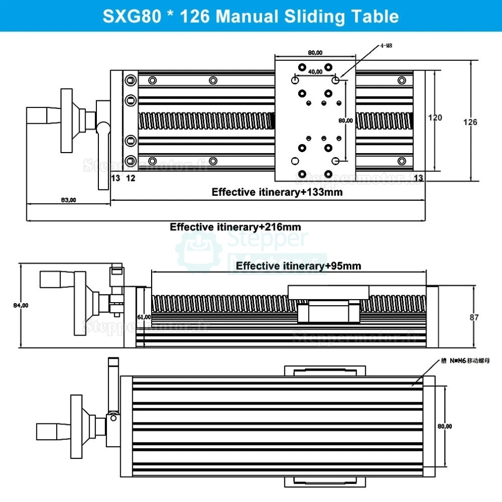 Table de guidage linéaire robuste SXG80×120 pour vis à billes CNC, compatible avec moteur Nema23/34 Table de guidage linéaire robuste SXG80×120 pour vis à billes CNC, compatible avec moteur Nema23/34