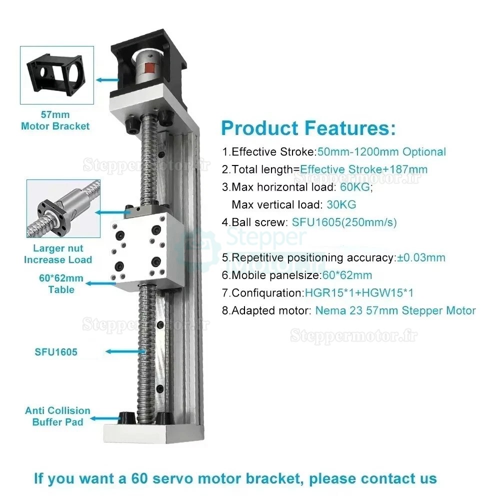 Paliers de glissement lin&eacute;aires DXG-YR60-2, platine de d&eacute;placement &agrave; glissi&egrave;re CNC, course 100 mm-300 mm