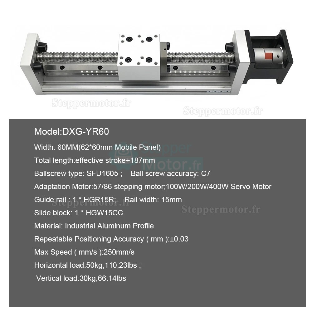 Paliers de glissement lin&eacute;aires DXG-YR60-2, platine de d&eacute;placement &agrave; glissi&egrave;re CNC, course 100 mm-300 mm