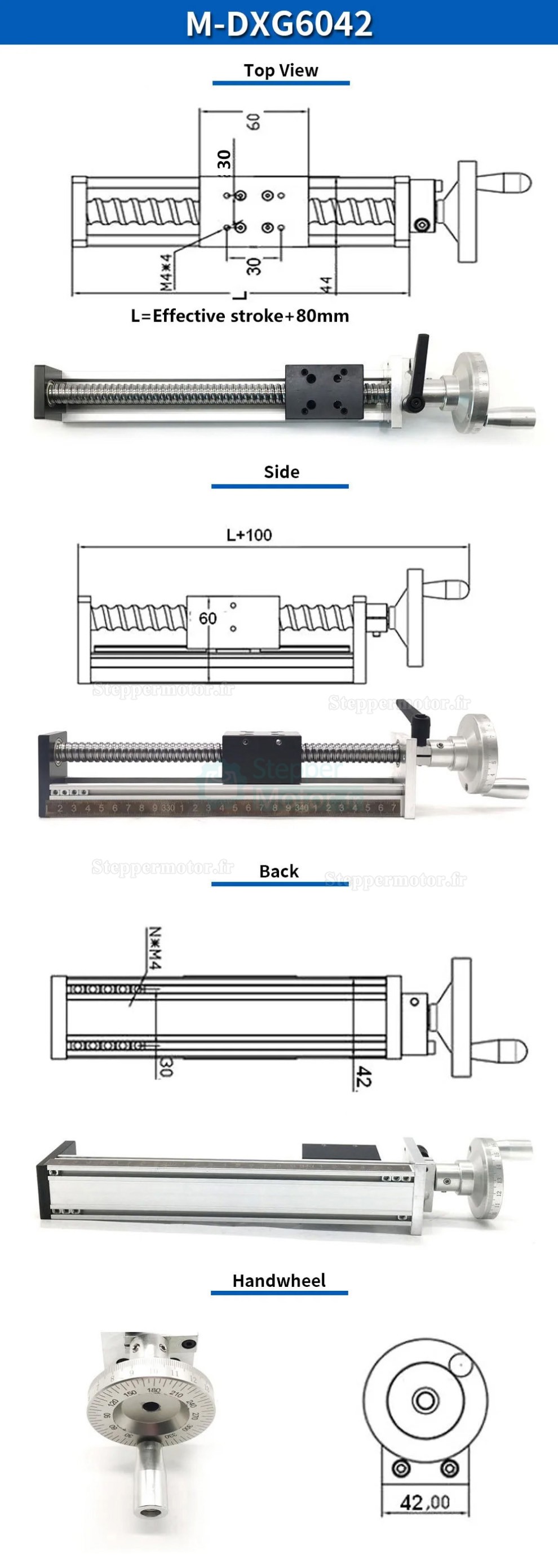 Unit&eacute;s lin&eacute;aires manuelle cnc DXG6042, table coulissante &agrave; vis &agrave; billes manuelle miniature et volant