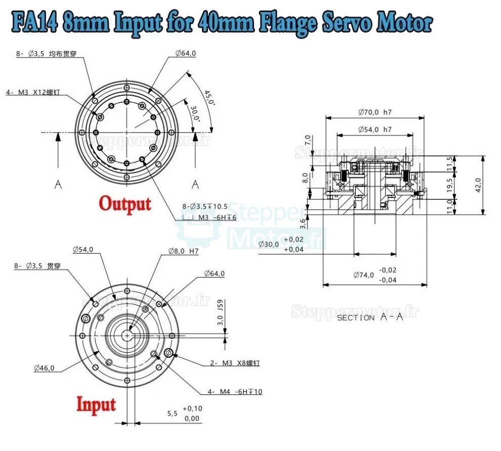 R&eacute;ducteur harmonique s&eacute;rie FA, rapports de r&eacute;duction 30:1/50:1/80:1/100:1/120:1 pour servomoteurs