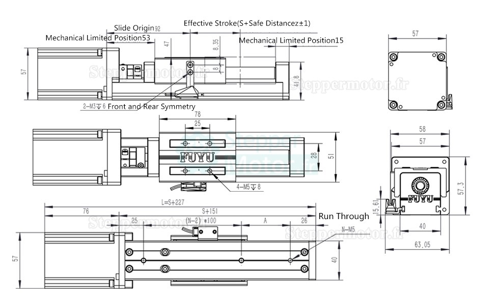 Rail de guidage linéaire actionneur linéaire FSK40J 50-1000mm avec moteur pas à pas Nema 23