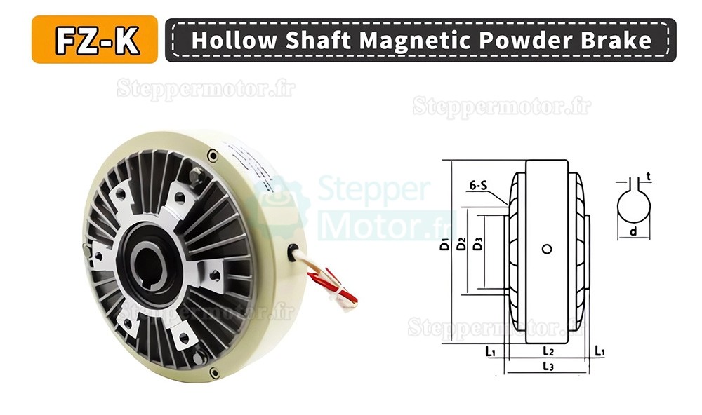 Frein à particules magnétiques à arbre creux série FZ-K, 6-200 Nm 24 V Frein à particules magnétiques à arbre creux série FZ-K, 6-200 Nm 24 V