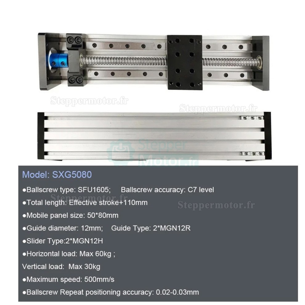 Table coulissante lin&eacute;aire CNC &eacute;lectrique OSP001600 avec rail de roulement lin&eacute;aire et moteur pas &agrave; pas