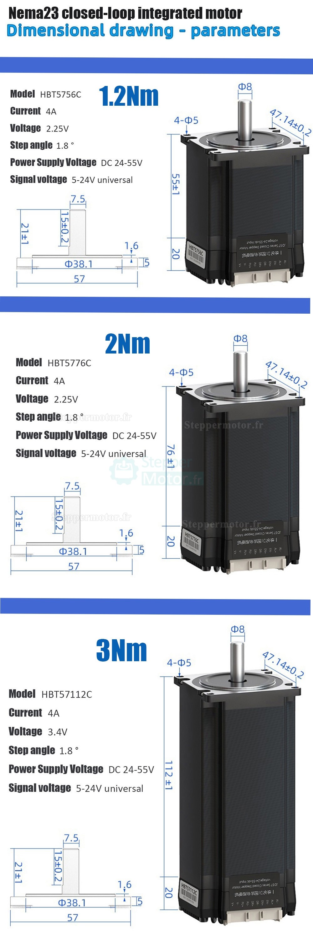 Moteur pas à pas intégré en boucle fermée Nema 23 série HBT57 1,2 Nm/2 Nm/3 Nm avec encodeur de ligne 1000 Moteur pas à pas intégré en boucle fermée Nema 23 série HBT57 1,2 Nm/2 Nm/3 Nm avec encodeur de ligne 1000