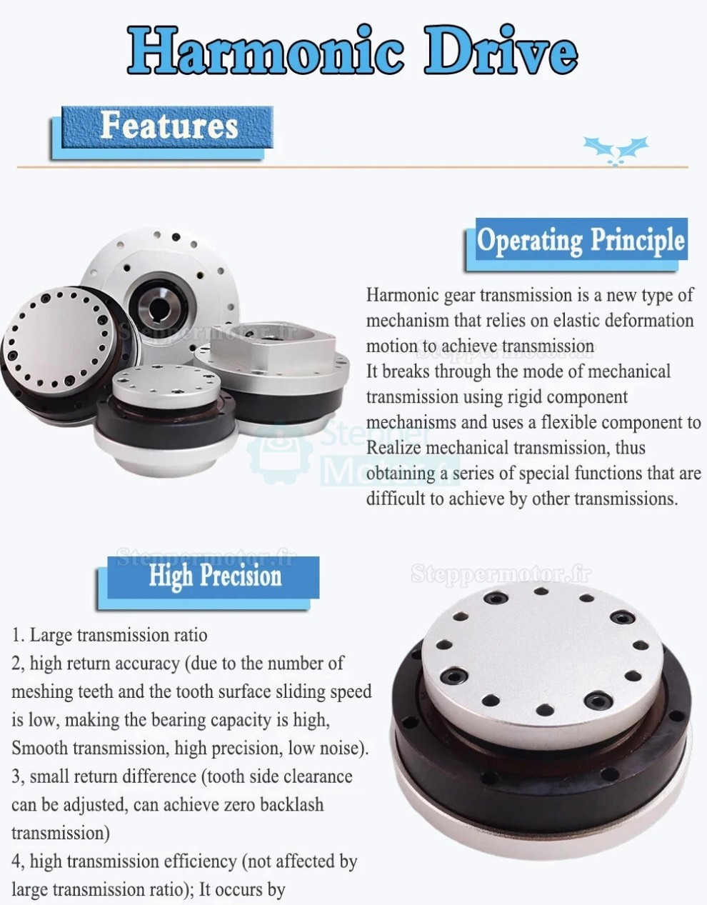 R&eacute;ducteur harmonique s&eacute;rie FA, rapports de r&eacute;duction 30:1/50:1/80:1/100:1/120:1 pour servomoteurs
