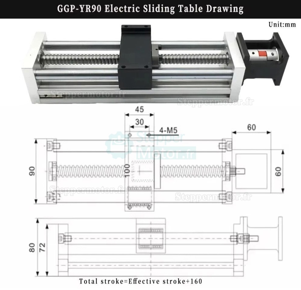Table coulissante CNC linéaire OSP001610, course de 100 à 1000 mm, compatible avec moteurs pas à pas NEMA 23 et servomoteurs de 60 mm Table coulissante CNC linéaire OSP001610, course de 100 à 1000 mm, compatible avec moteurs pas à pas NEMA 23 et servomoteurs de 60 mm