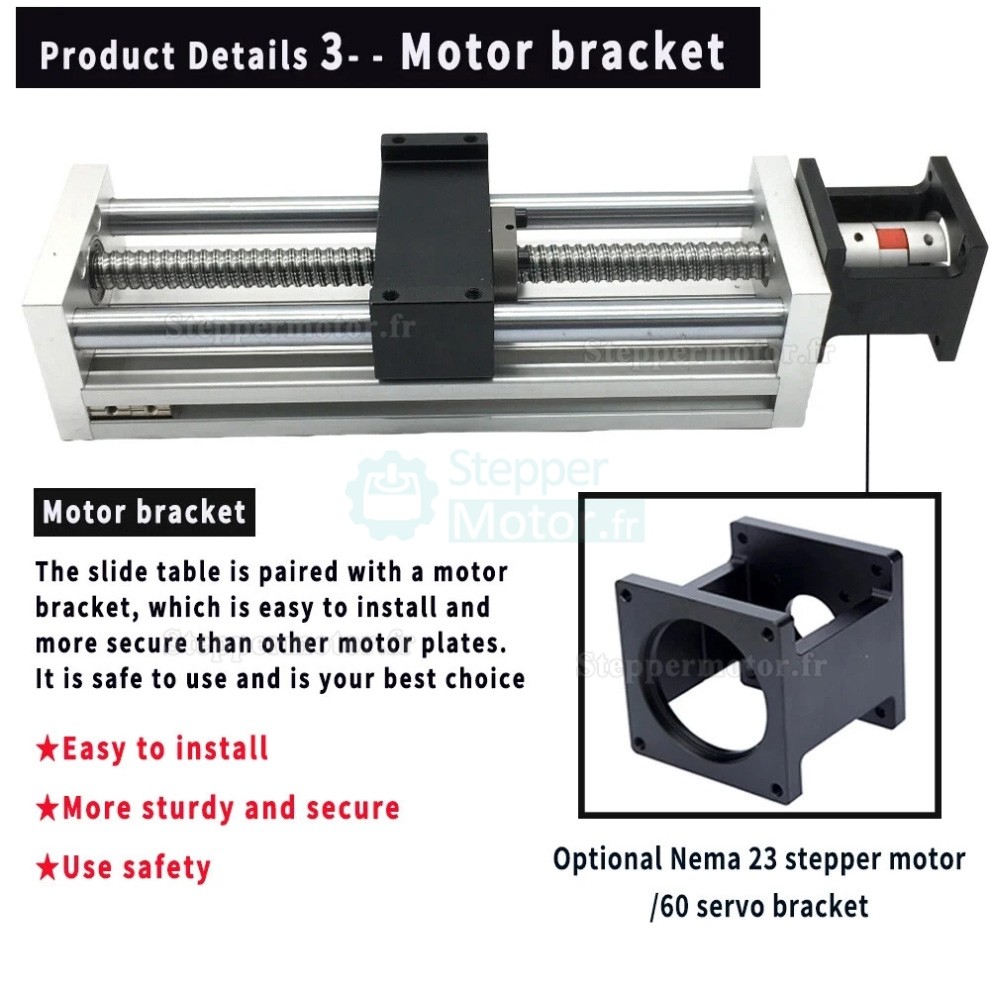 Table coulissante CNC linéaire OSP001610, course de 100 à 1000 mm, compatible avec moteurs pas à pas NEMA 23 et servomoteurs de 60 mm Table coulissante CNC linéaire OSP001610, course de 100 à 1000 mm, compatible avec moteurs pas à pas NEMA 23 et servomoteurs de 60 mm