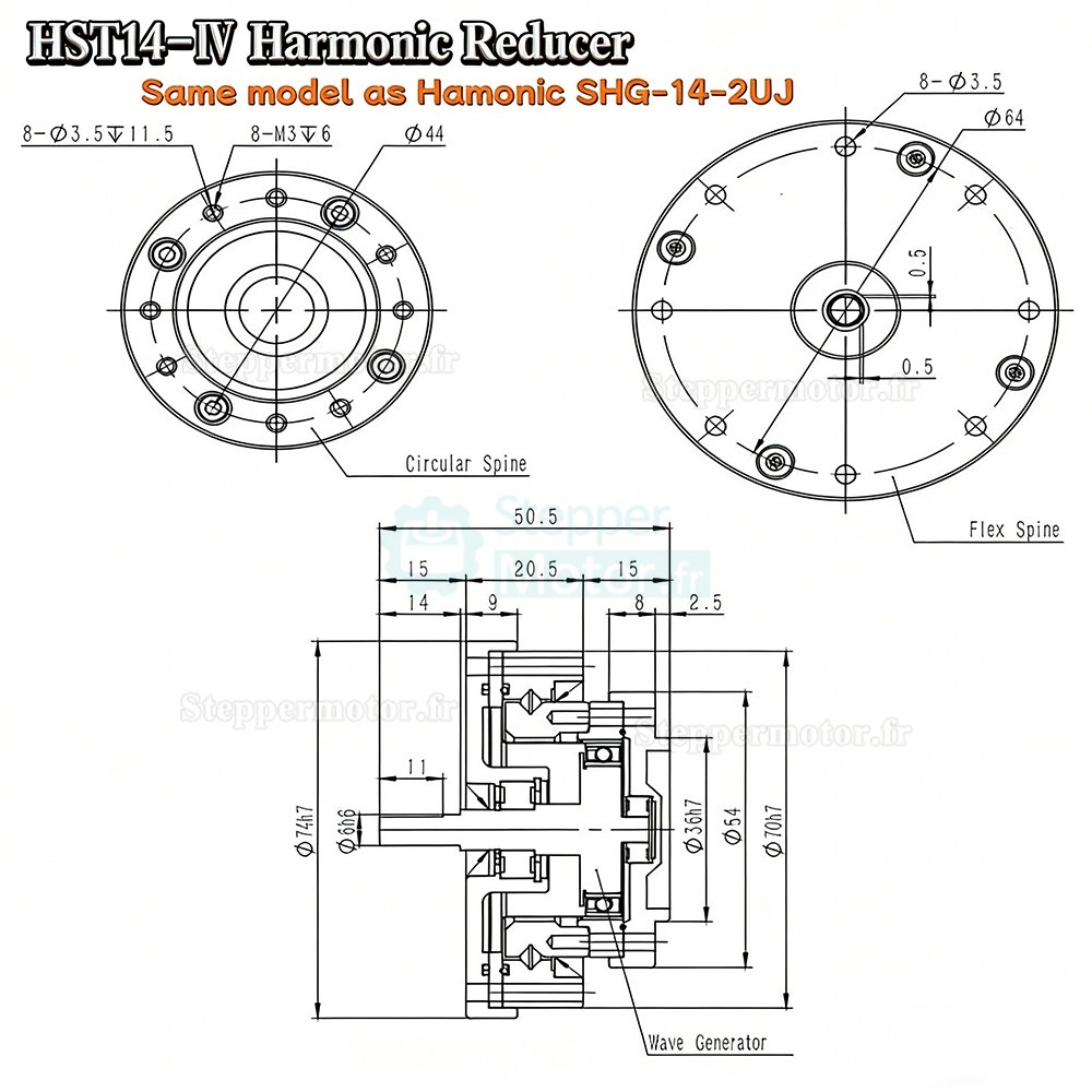 Réducteur harmonique série HST, 50:1/80:1/100:/120:1/160:1 20 arcsec pour bras robotique industriel Réducteur harmonique série HST, 50:1/80:1/100:/120:1/160:1 20 arcsec pour bras robotique industriel