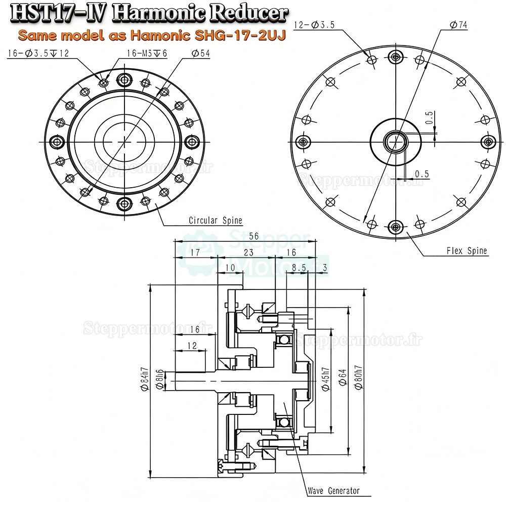 Réducteur harmonique série HST, 50:1/80:1/100:/120:1/160:1 20 arcsec pour bras robotique industriel Réducteur harmonique série HST, 50:1/80:1/100:/120:1/160:1 20 arcsec pour bras robotique industriel