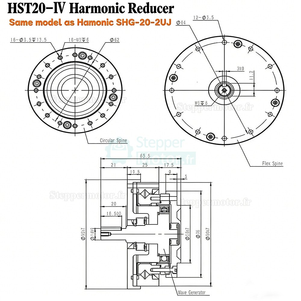 Réducteur harmonique série HST, 50:1/80:1/100:/120:1/160:1 20 arcsec pour bras robotique industriel Réducteur harmonique série HST, 50:1/80:1/100:/120:1/160:1 20 arcsec pour bras robotique industriel