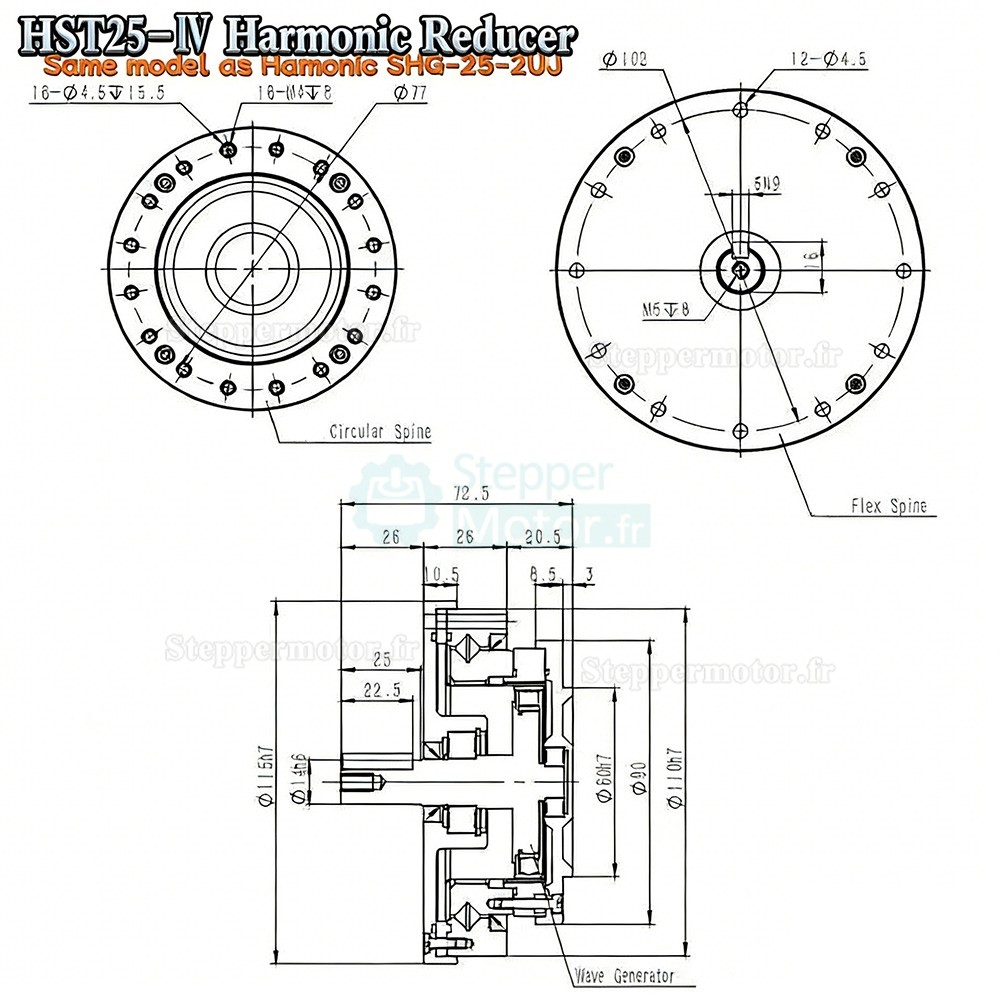 Réducteur harmonique série HST, 50:1/80:1/100:/120:1/160:1 20 arcsec pour bras robotique industriel Réducteur harmonique série HST, 50:1/80:1/100:/120:1/160:1 20 arcsec pour bras robotique industriel